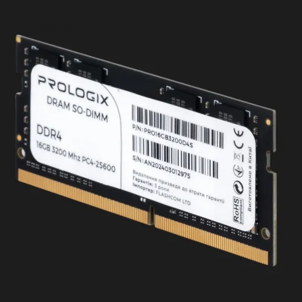 Оперативна памʼять Prologix SO-DIMM DDR4 8GB 1x8GB 3200MHz (PRO8GB3200D4S)