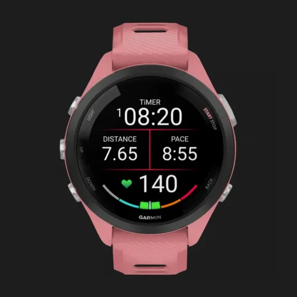Garmin Forerunner 265S Black Bezel with Light Pink Case and Light Pink/Whitestone Silicone Band