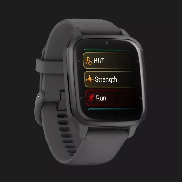 Garmin Venu Sq 2 Slate Aluminum Bezel with Shadow Gray Case and Silicone Band