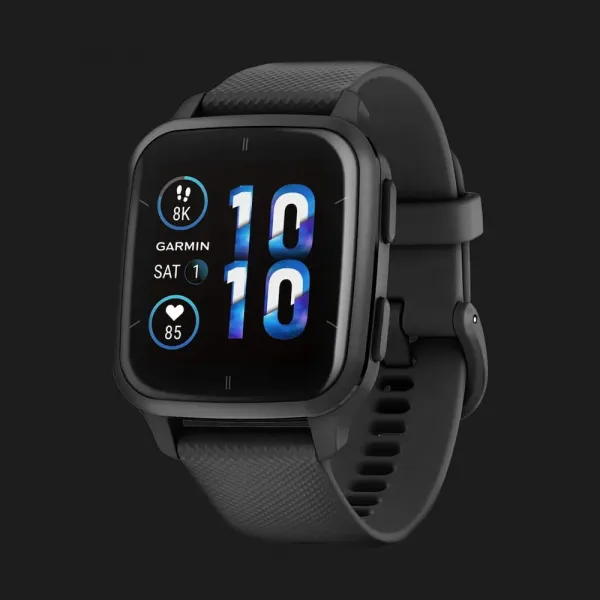 Garmin Venu Sq 2 Music Edition Slate Aluminum Bezel with Black Case and Silicone Band
