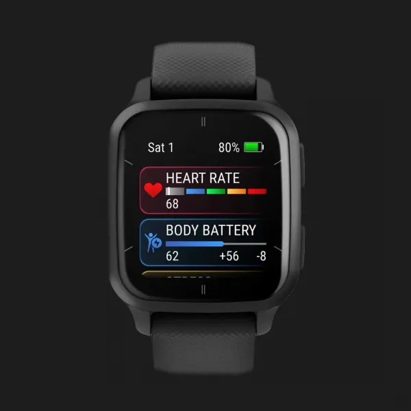 Garmin Venu Sq 2 Music Edition Slate Aluminum Bezel with Black Case and Silicone Band
