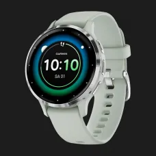 Garmin Venu 3S Silver Stainless Steel Bezel with Sage Gray Case and Silicone Band