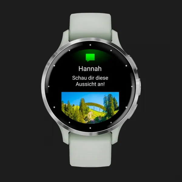 Garmin Venu 3S Silver Stainless Steel Bezel with Sage Gray Case and Silicone Band