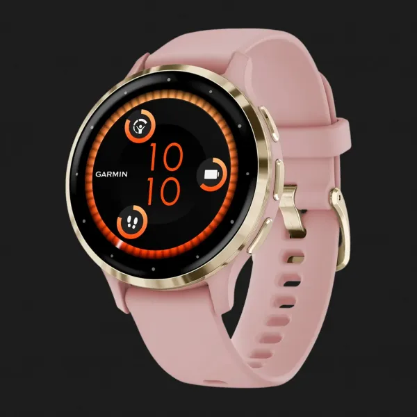 Garmin Venu 3S Soft Gold Stainless Steel Bezel with Dust Rose Case and Silicone Band