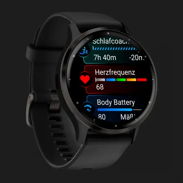 Garmin Venu 3 Slate Stainless Steel Bezel with Black Case and Silicone Band