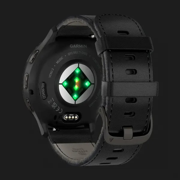 Garmin Venu 3 Slate Stainless Steel Bezel with Black Case and Black Leather Band