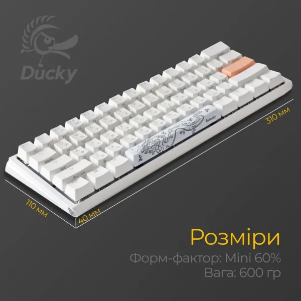 Клавіатура ігрова Ducky One 3 Mini Cherry MX Silent red RGB (White) (UA)