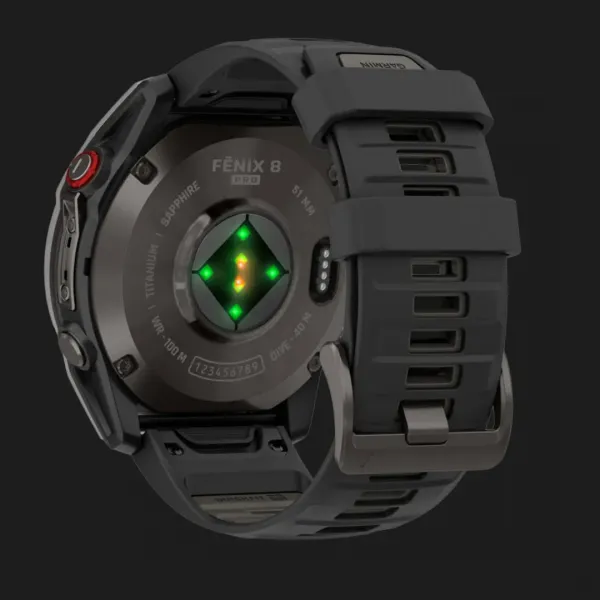 Garmin Fenix 8 Pro 51mm AMOLED Sapphire Carbon Gray DLC Titanium with Black/Pebble Gray Silicone Band