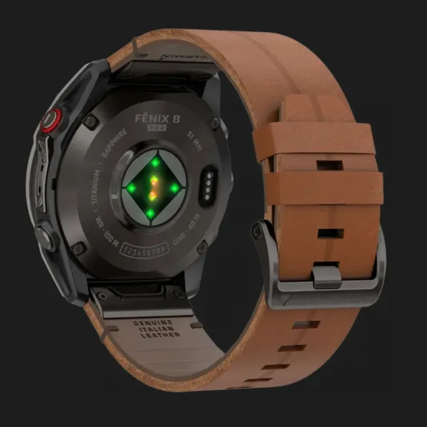 Garmin Fenix 8 Pro 51mm AMOLED Sapphire Carbon Gray DLC Titanium with Chestnut Leather Band